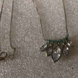 Delicate Silver Teardrop Crystal Necklace with Green Accent Beads